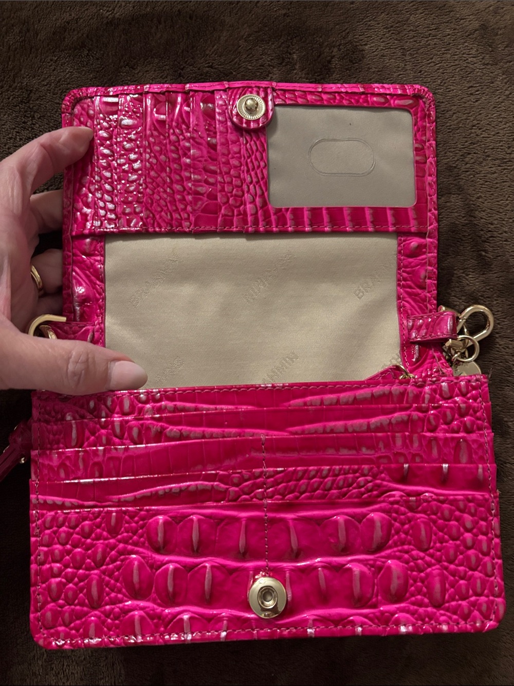 Brahmin Hot Pink Croc-Embossed Crossbody - Picture 3 of 4